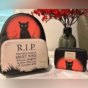 Loungefly Hocus Pocus Binx Tombstone Glow in the Dark Mini Backpack & Wallet
